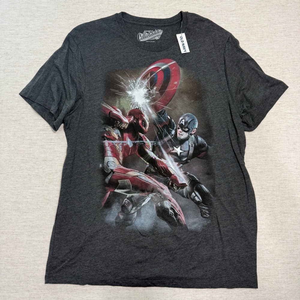 Old Navy Graphic Tee Men Large Gray Marvel Iron Man Captain America Civil War